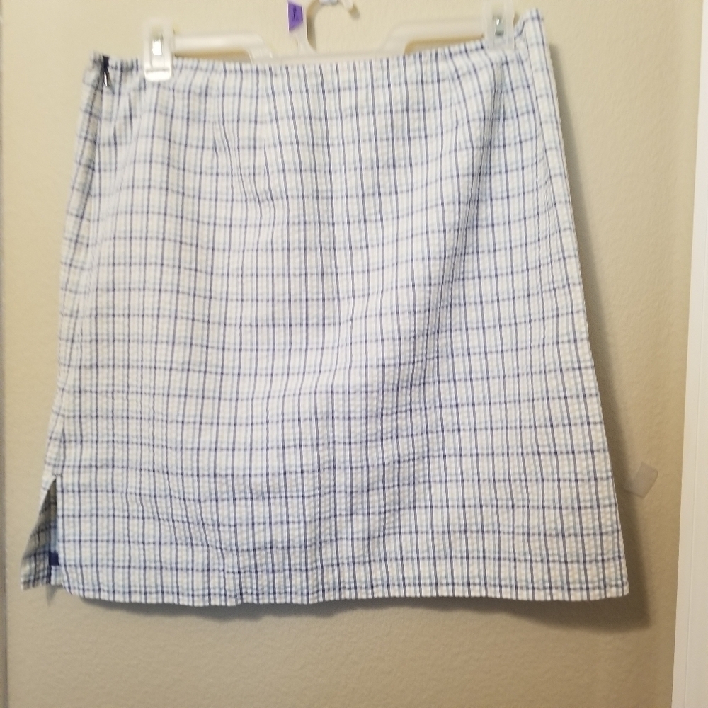 Christopher & Banks Skirt Women's 16 Multicolor Blue Yellow White Check Side Zip